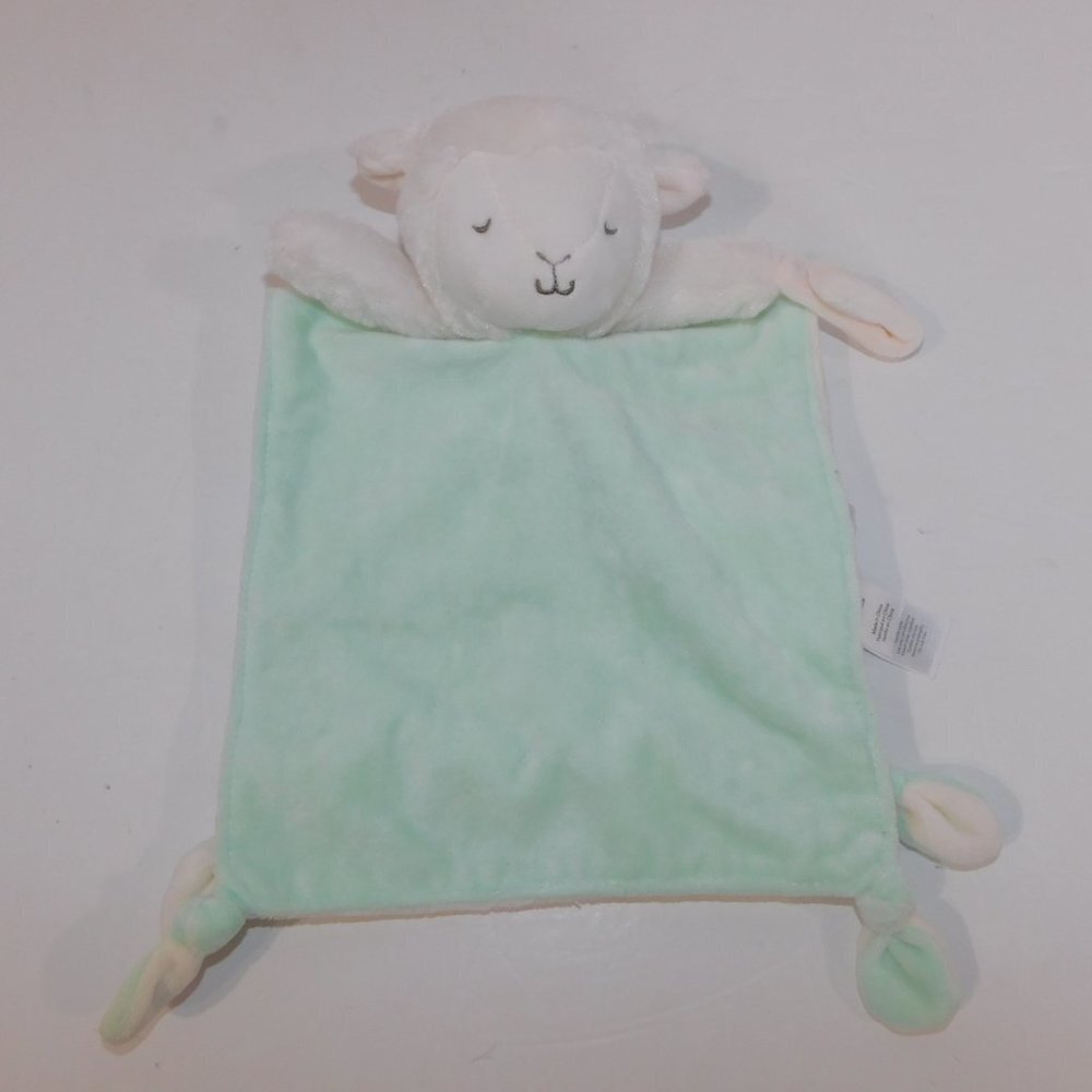 Carters White  Green Baby Sheep lamb Rattle Pacifier Holder Security Blanket